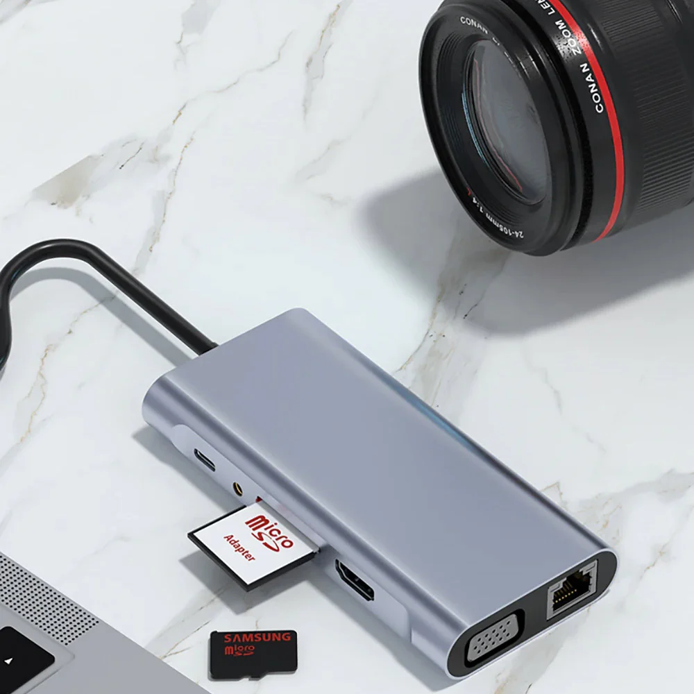 AND-DK11A | 11-in-1 Hub | USB (3.0) + 3 USB (2.0) + Ethernet (RJ45) + VGA (1080P) + HDMI (4K) + TF + SD + Audio (3.5mm) + TYPE-C (PD) - Image 3