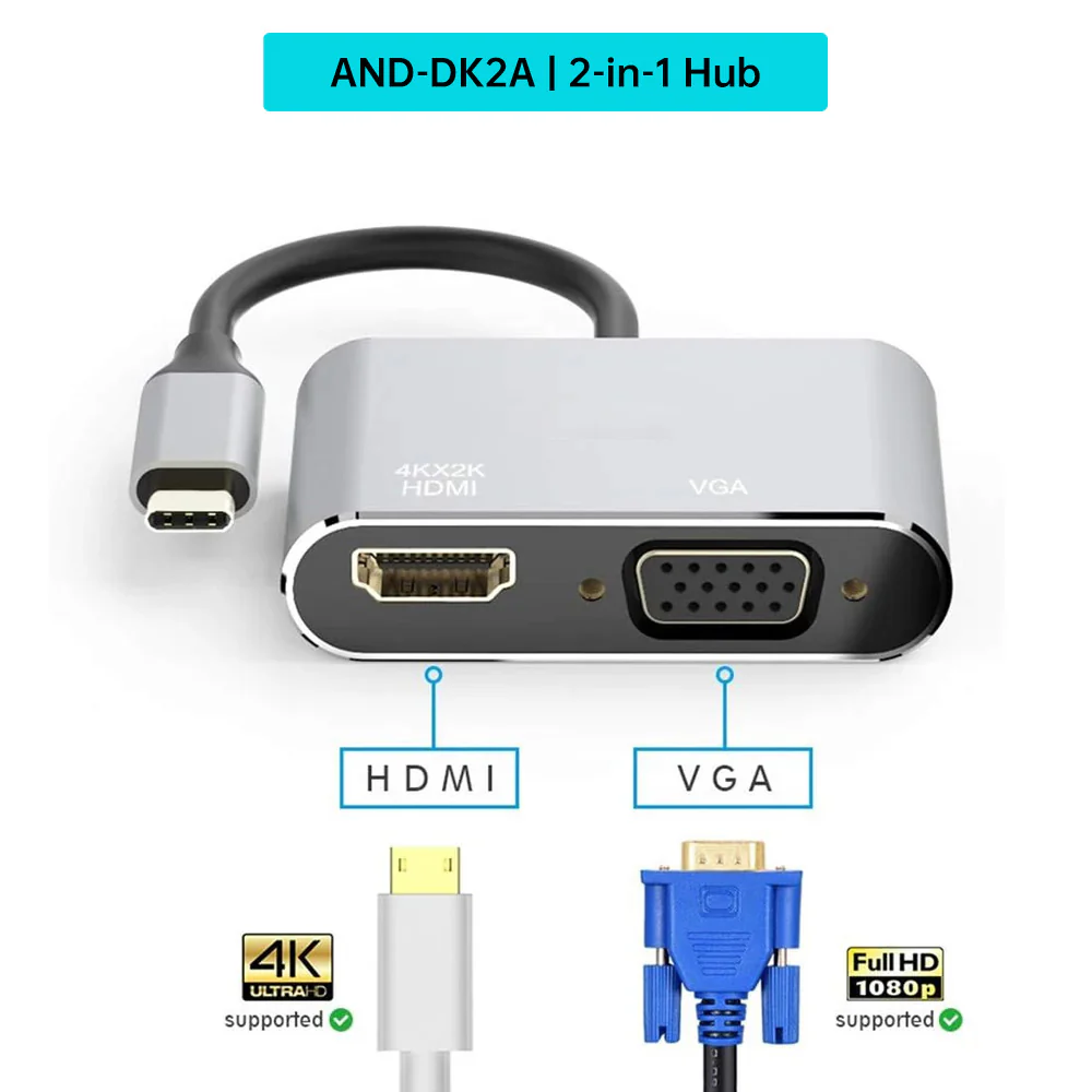 AND-DK2A | 2-in-1 Hub | HDMI (4K) + VGA (1080P) - Image 3