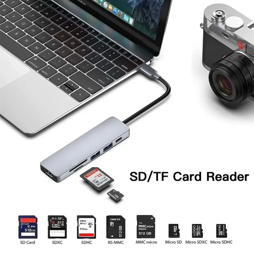 AND-DK6A | 6-in-1 Hub | HDMI (4K) + 2 USB (3.0) + TYPE-C (PD) + TF + SD - Image 2