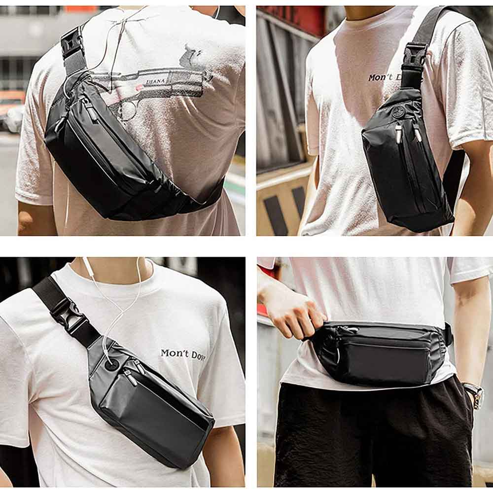 BAG-SL2 | Sling Bag / Chest Bag /  Waist bag | Anti-Splash PU bag with earphone hole - Image 8
