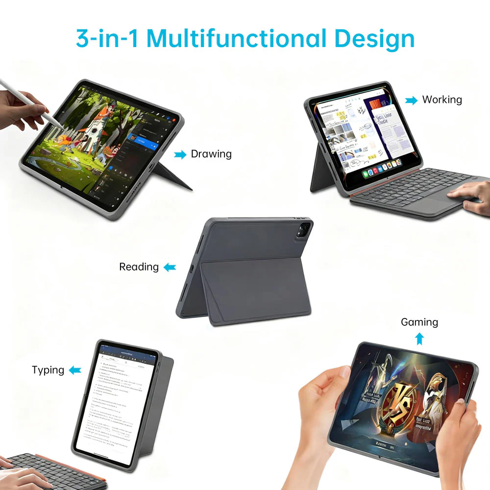 BKV-iPad-A6 | iPad Pro 12.9 ( 3rd / 4th / 5th / 6th Gen. ) 2018 / 2020 / 2021 / 2022 | Magnetic Detachable Keyboard Case with Stand & Trackpad - Image 3