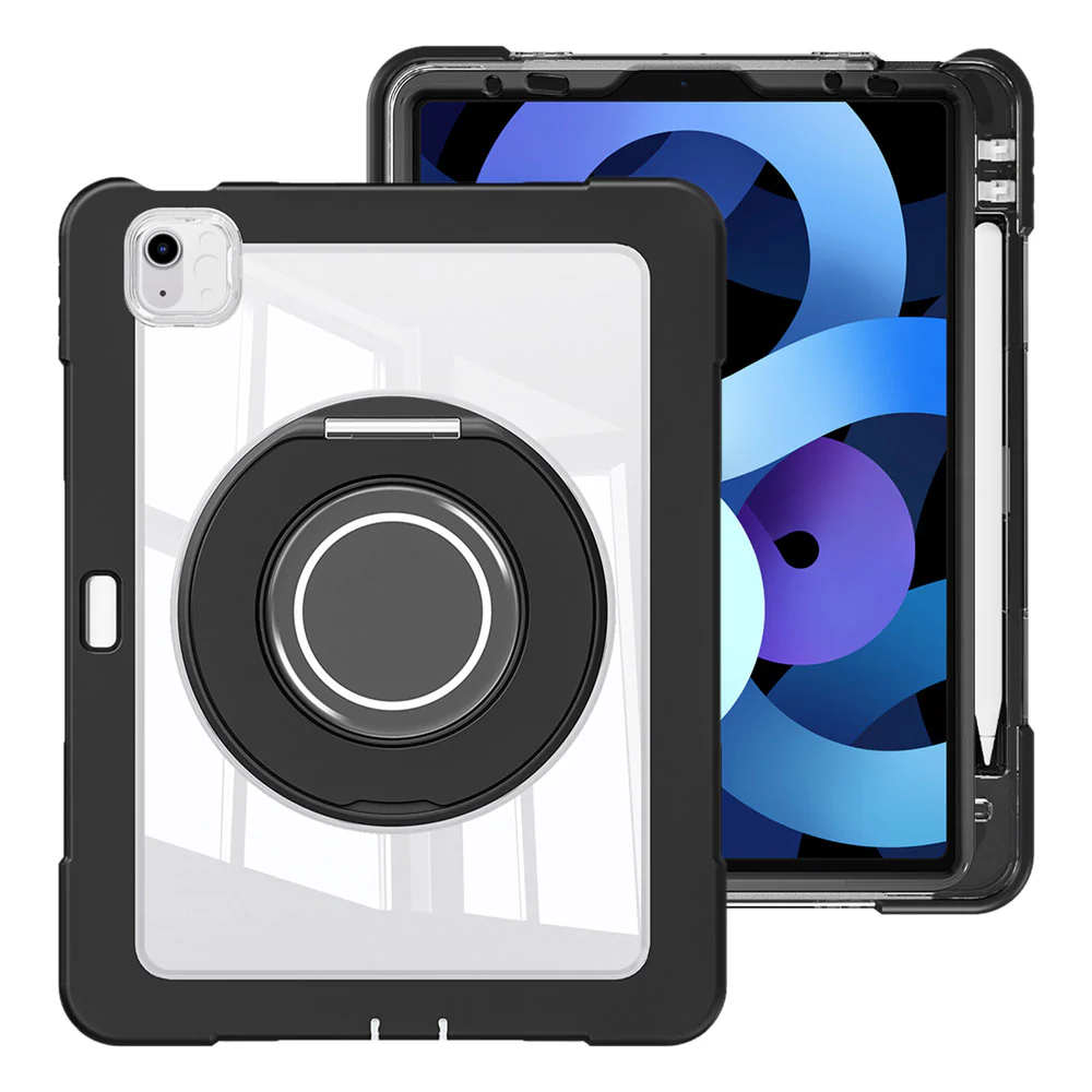 BON-iPad-PR6PN | iPad Air 4 2020 / iPad Air 5 2022 | Rugged case with kick-stand & folding grip & pencil holder