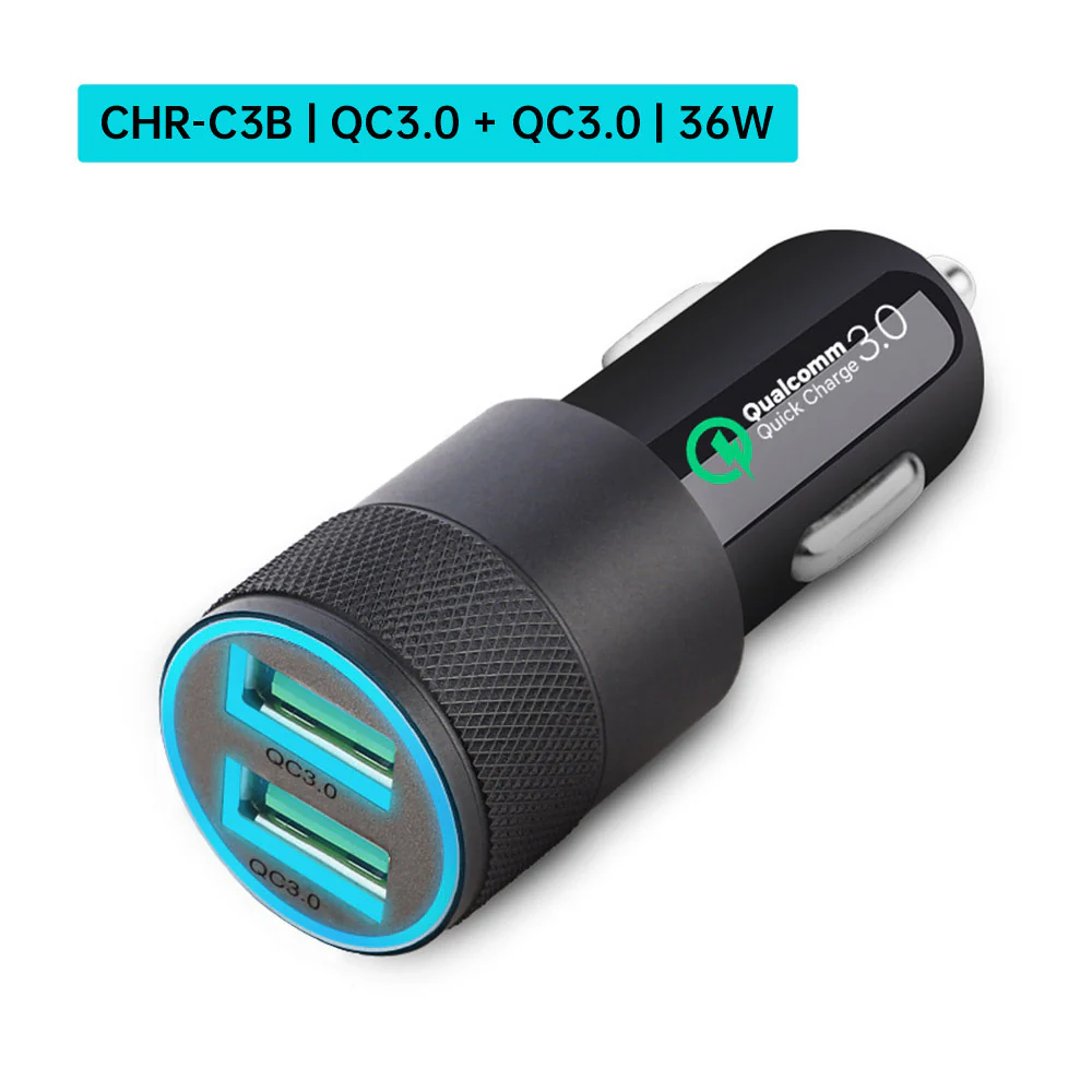 CHR-C3 | Smart Car Charger | Dual Port QC3.0 - PD - USB - Image 7