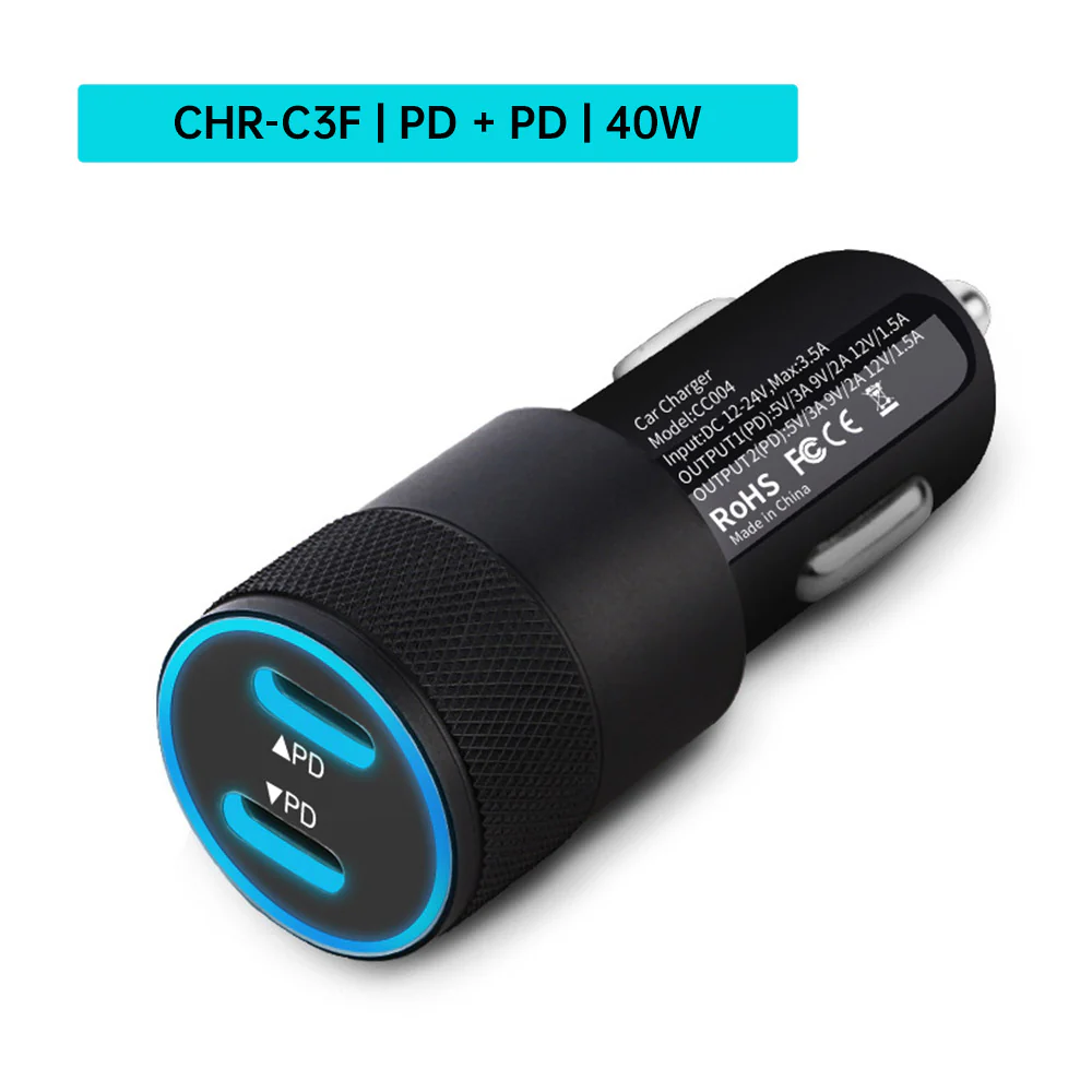 CHR-C3 | Smart Car Charger | Dual Port QC3.0 - PD - USB - Image 9