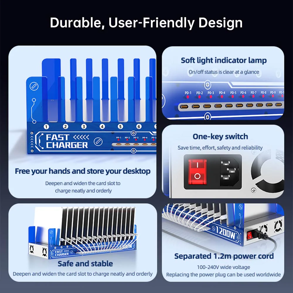 CHR-H | 9 & 16-Port Intelligent Multi Charging Station 600W & 1200W Output - Image 4