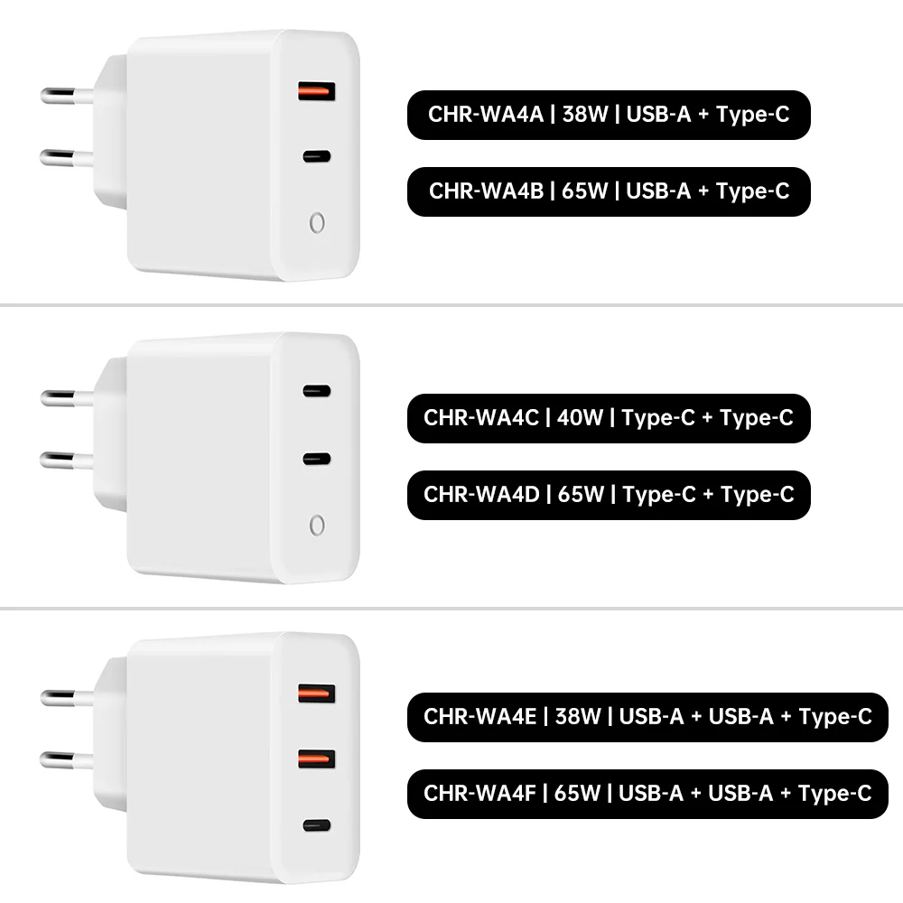 CHR-WA4 | 2-Port & 3-Port GaN Wall Power Charger Fast Charger | EU / UK / US Plug - Image 5