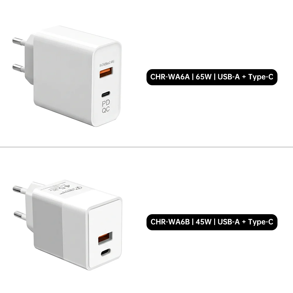 CHR-WA6 | 65W & 45W 2-Port GaN Wall Power Charger Fast Charger | AU / EU / UK / US Plug - Image 4