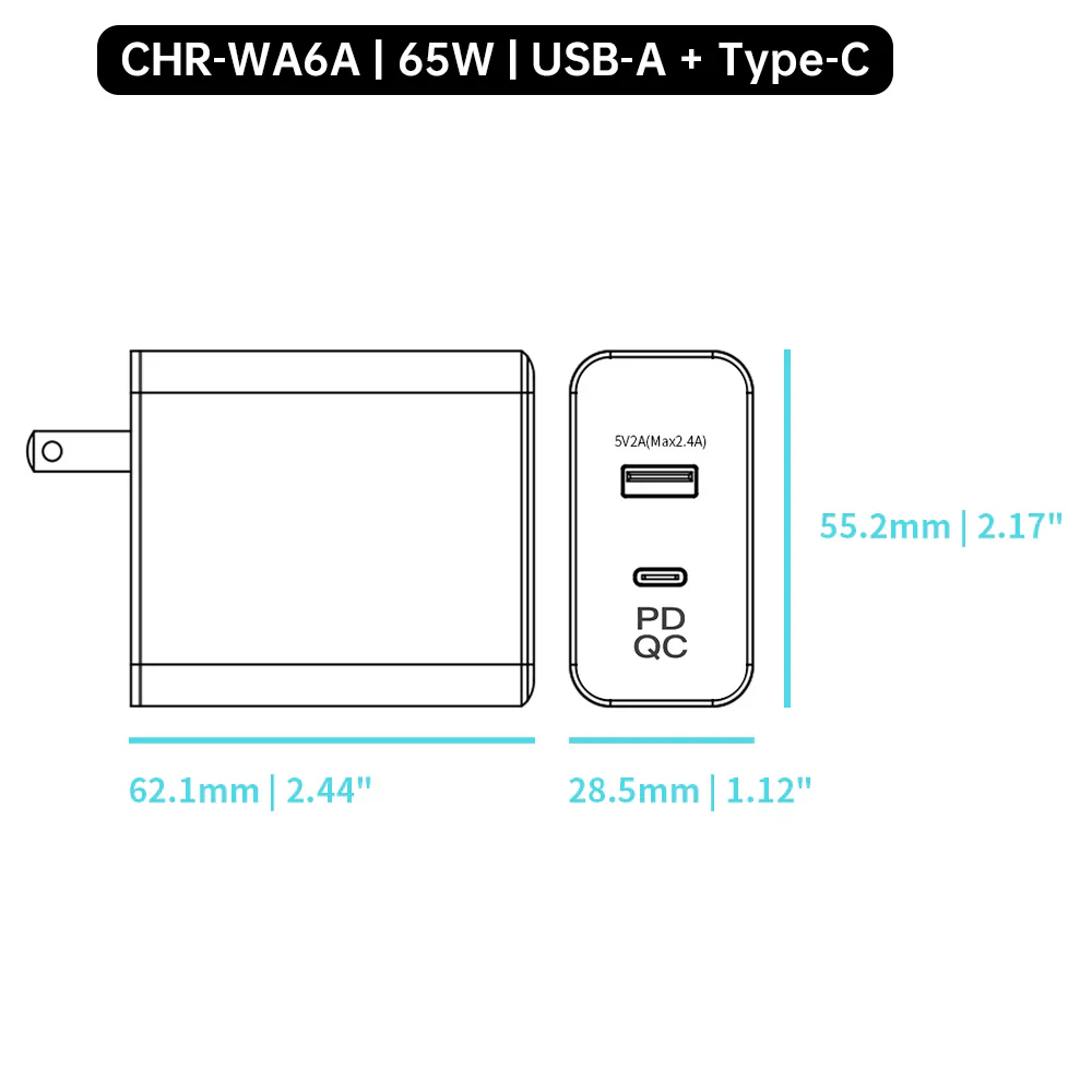 CHR-WA6 | 65W & 45W 2-Port GaN Wall Power Charger Fast Charger | AU / EU / UK / US Plug - Image 7