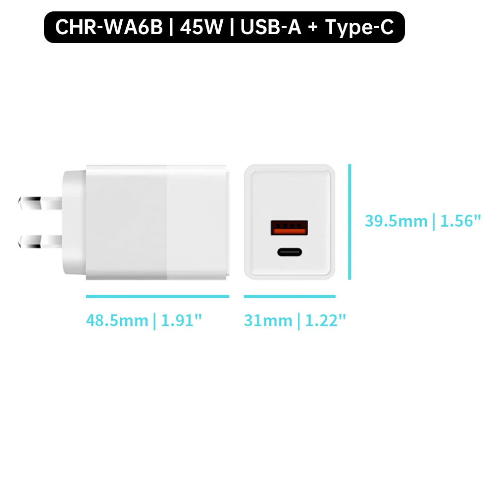 CHR-WA6 | 65W & 45W 2-Port GaN Wall Power Charger Fast Charger | AU / EU / UK / US Plug - Image 8
