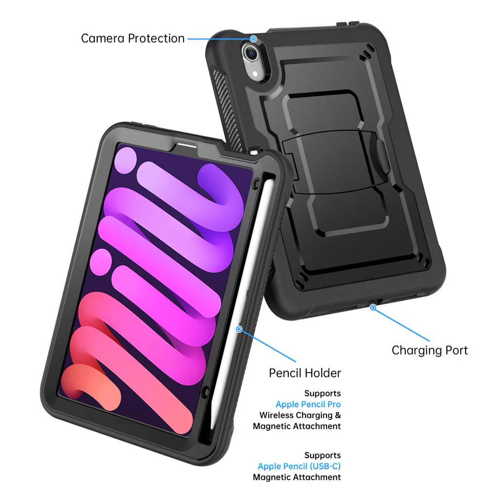 CLN-iPad-M6 | iPad mini (A17 Pro) | Dual layers shockproof rugged case with kick-stand & Pen Holder - Image 3