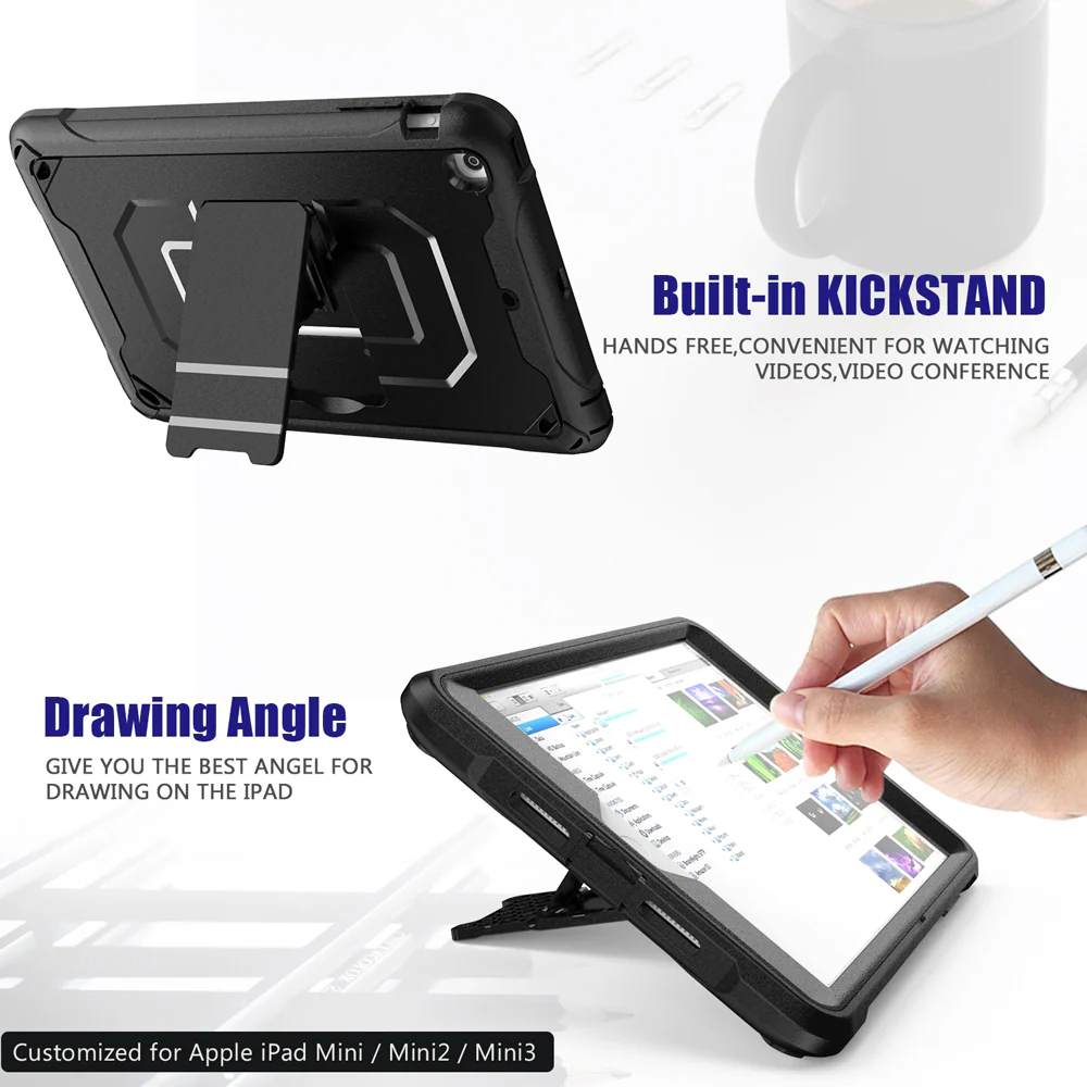 CLN-iPad-MN3 | iPad mini 3 / mini 2 / mini 1 | Dual layers shockproof rugged case with kick-stand - Image 4