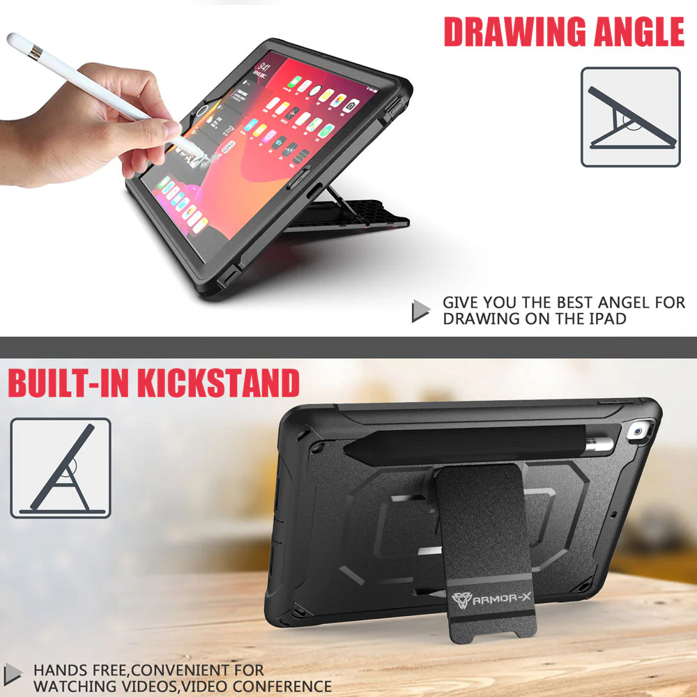 CLN-iPad-N3 | iPad 10.2 (7th & 8th Gen.) 2019 / 2020 | Dual layers shockproof rugged case with kick-stand & Pen Holder - Image 7