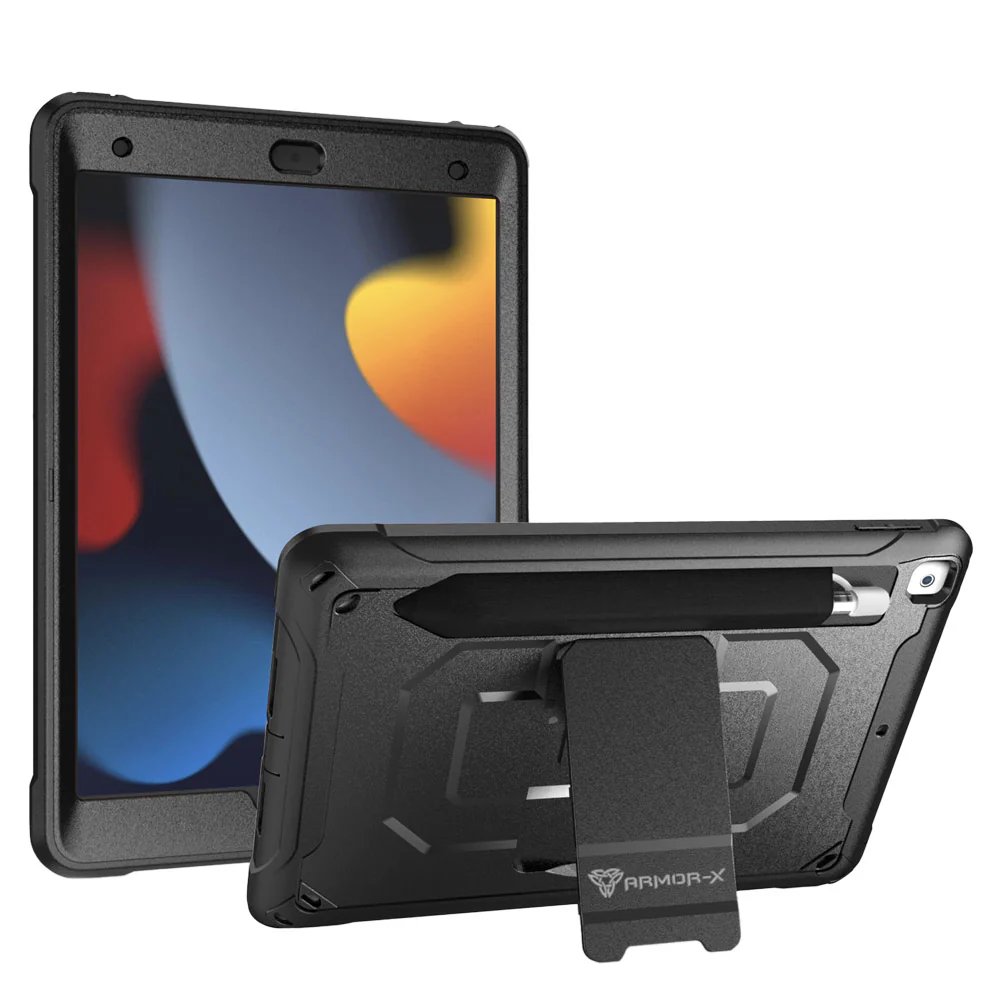CLN-iPad-N4 | iPad 10.2 (9th Gen.) 2021 | Dual layers shockproof rugged case with kick-stand &  Pen Holder