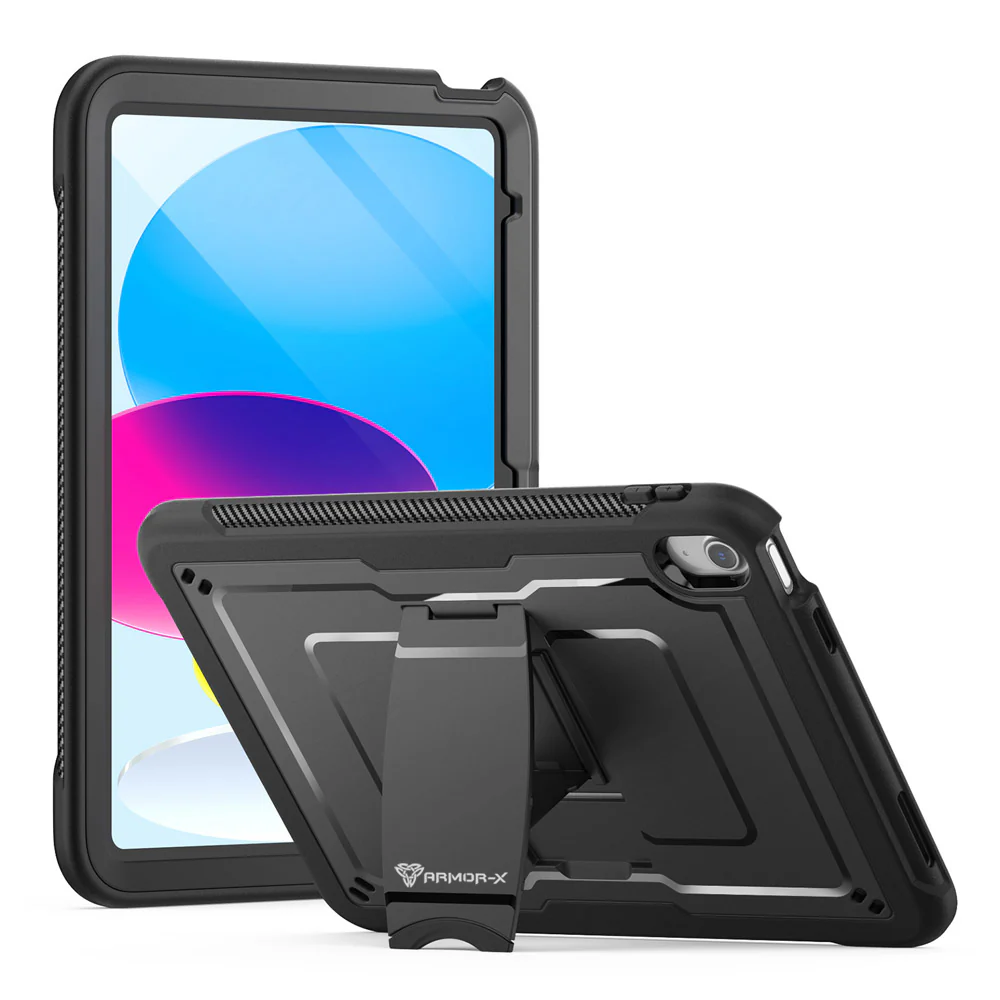 CLN-iPad-N5 | iPad 10.9 (10th Gen.) | Dual layers shockproof rugged case with kick-stand