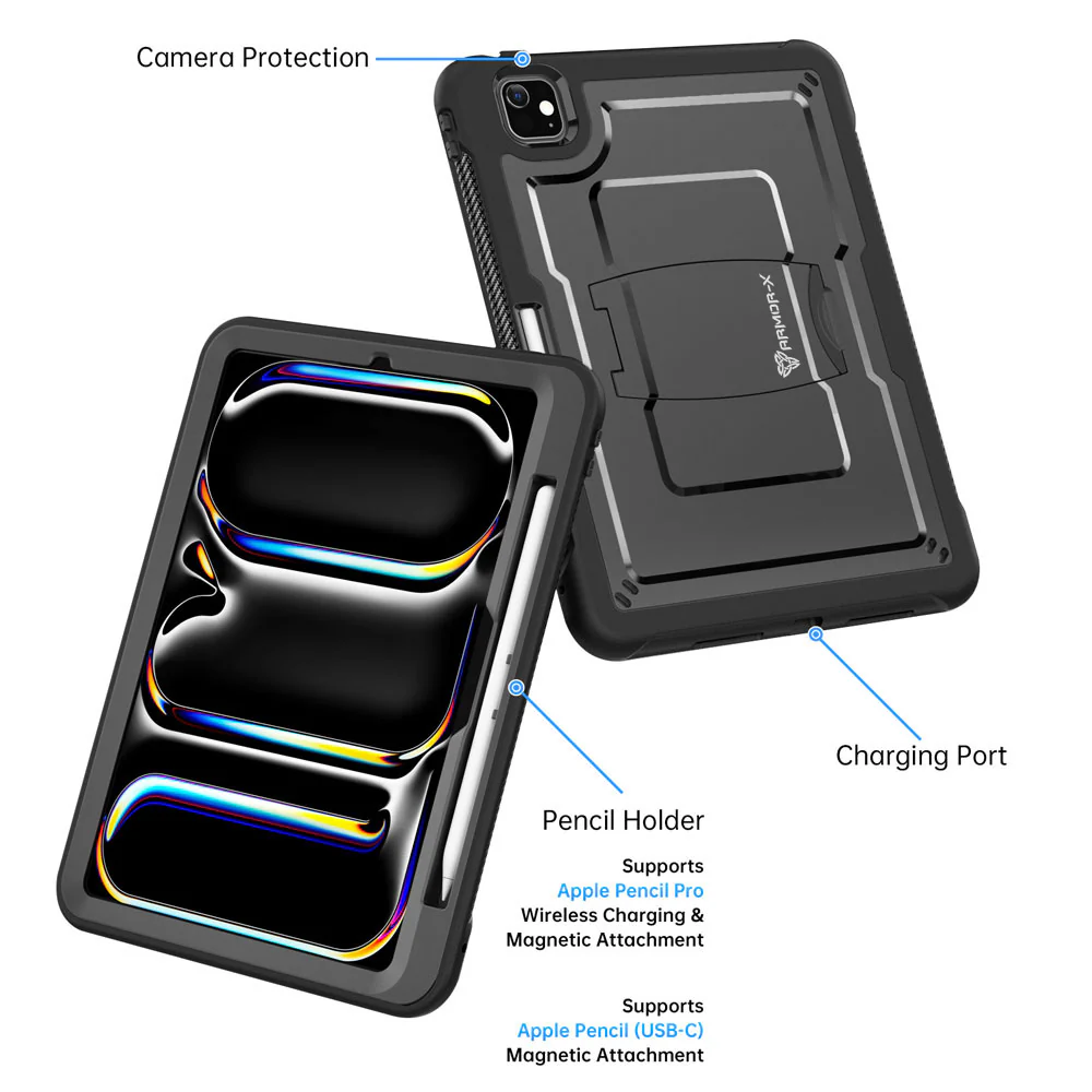 CLN-iPad-PR11 | iPad Pro 11 (M4) / (M5) | Dual layers shockproof rugged case with kick-stand & Pen Holder - Image 3