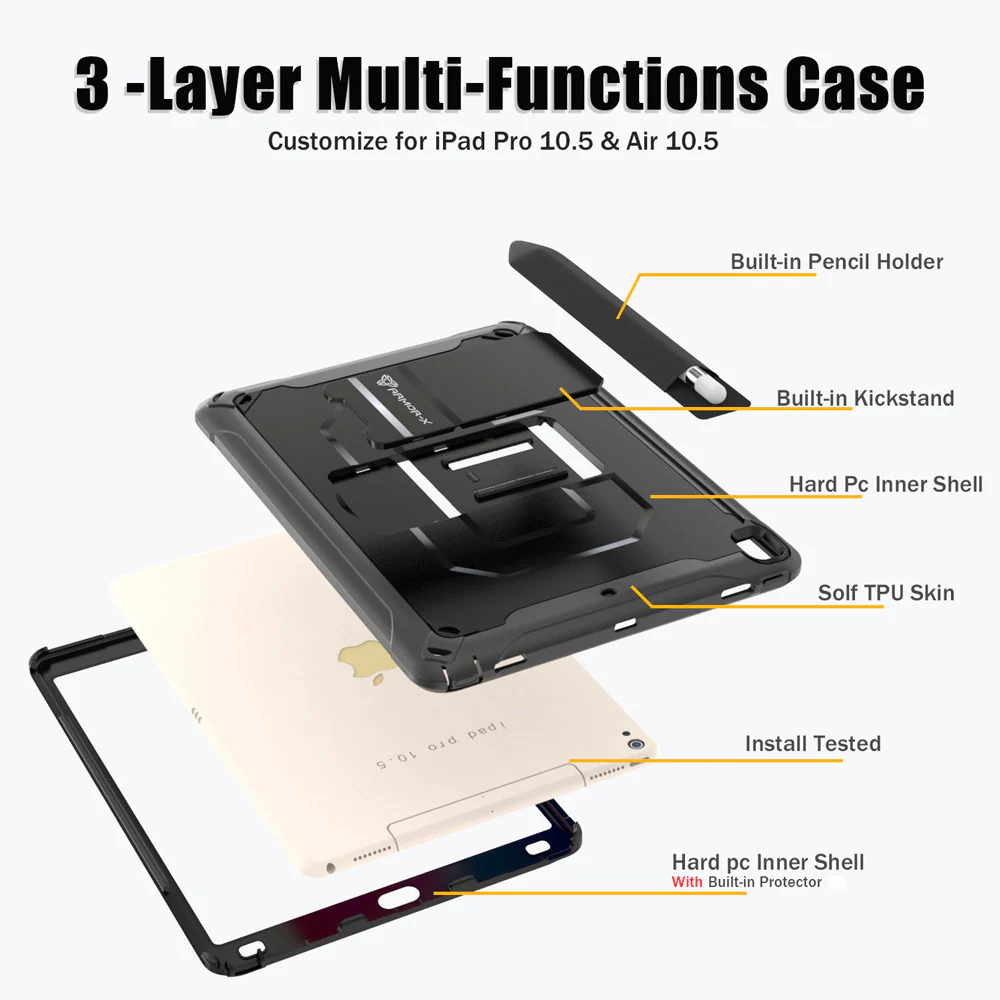 CLN-iPad-PR3 | iPad air (3rd Gen.) 2019 | Dual layers shockproof rugged case with kick-stand &  Pen Holder - Image 6