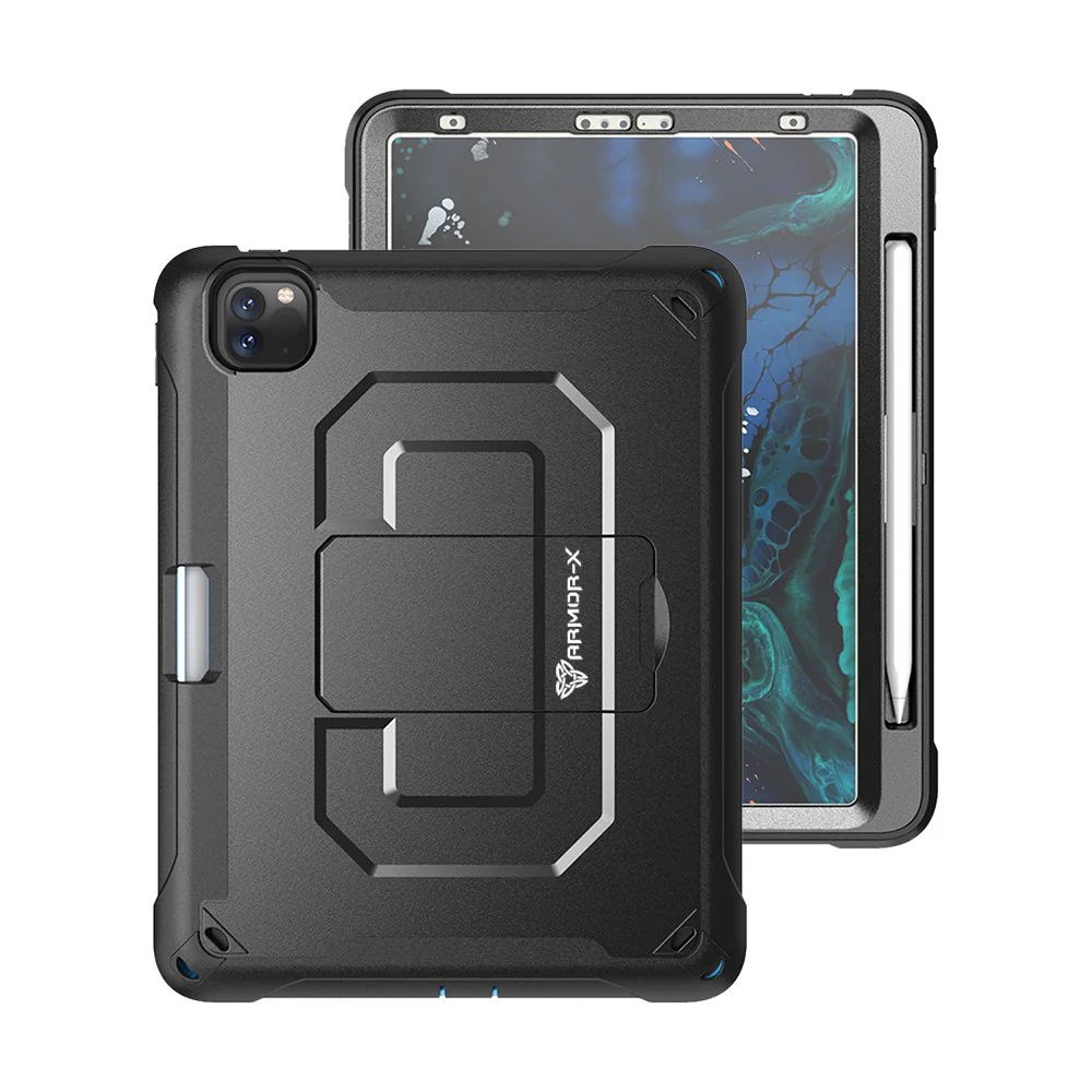CLN-iPad-PR64 | iPad Pro 11 ( 1st / 2nd Gen. ) 2018 / 2020 | Dual layers shockproof rugged case with kick-stand & Wireless Charging Pen Holder