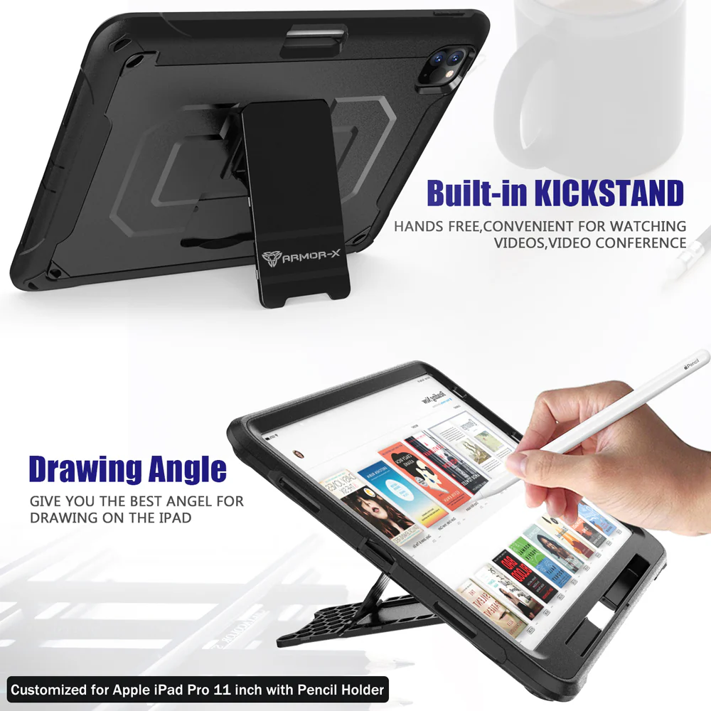 CLN-iPad-M6 | iPad mini (A17 Pro) | Dual layers shockproof rugged case with kick-stand & Pen Holder - Image 6