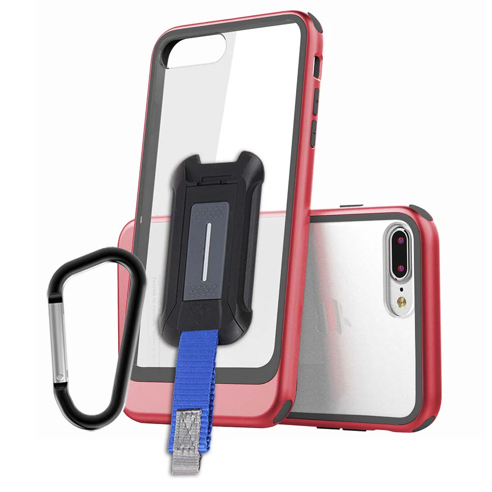 DX-i8P-RD | iPhone 8 Plus iPhone 7 Plus Case | 2-Layer Shock-Absorption Drop Protection Case w/ KEY Mount & Carabiner -Red