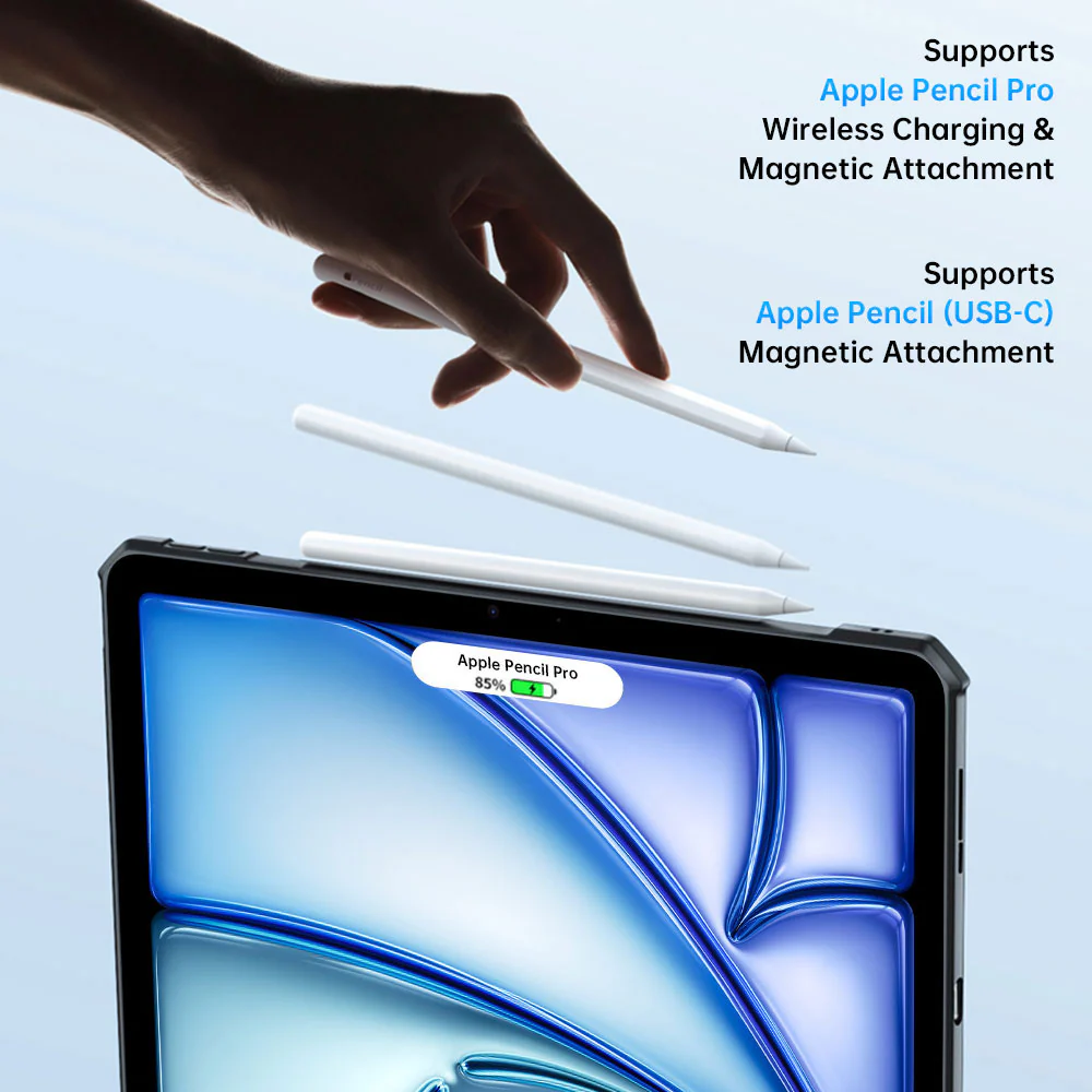 DXS-iPad-A4 | iPad Air 11 (M2) / (M3) / (M4) | Ultra slim 4 corner Anti-impact tablet case with hand strap kick-stand & X-Mount Supports Apple Pencil Pro Wireless Charging - Image 6