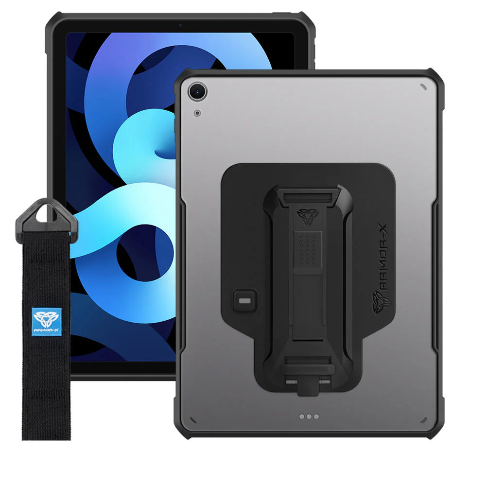 DXS-iPad-A4 | iPad Air 4 2020 / iPad Air 5 2022 | Ultra slim 4 corner Anti-impact tablet case with hand strap kick-stand & X-Mount Supports Apple Pencil 2 Wireless Charging - Image 11