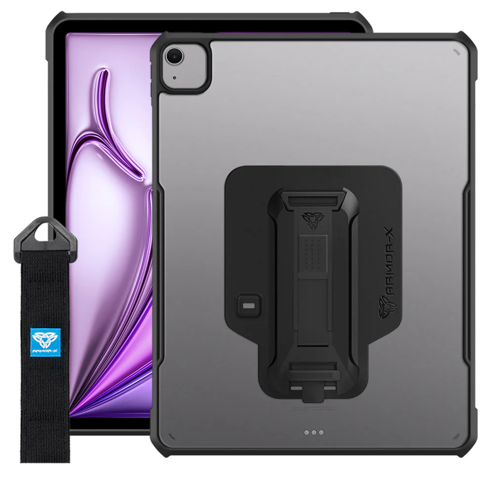 DXS-iPad-A6 | iPad Air 13 (M2) / (M3) / (M4) | Ultra slim 4 corner Anti-impact tablet case with hand strap kick-stand & X-Mount Supports Apple Pencil Pro Wireless Charging - Image 11