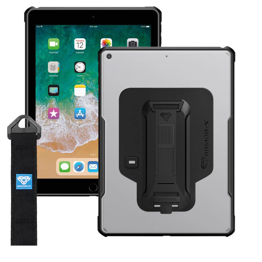 DXS-iPad-N2 | iPad 9.7 ( 5th / 6th Gen. ) 2017 / 2018 | Ultra slim 4 corner Anti-impact tablet case with hand strap kick-stand & X-Mount - Image 10