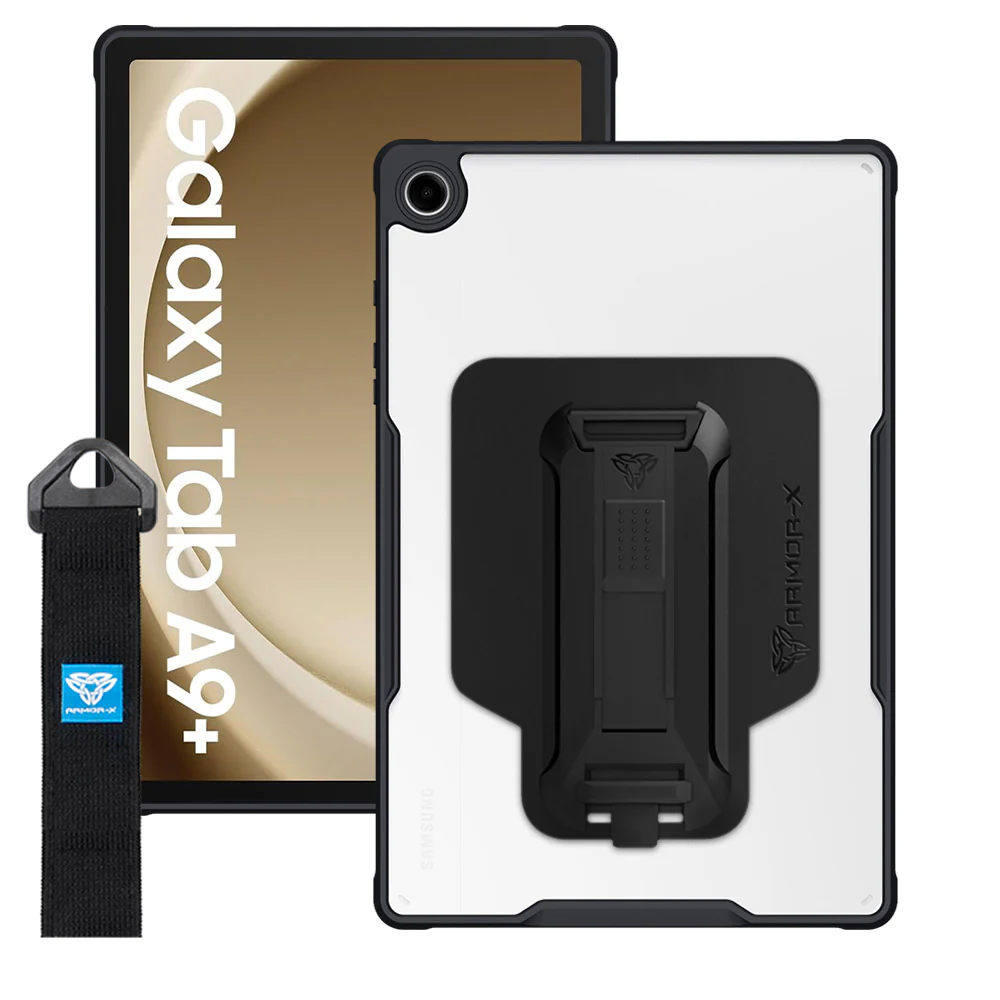 DXS-SS-X210 | Samsung Galaxy Tab A9+ A9 Plus ( 11" ) SM-X210 / SM-X215 / SM-X216 | Ultra slim 4 corner Anti-impact tablet case with hand strap kick-stand & X-Mount