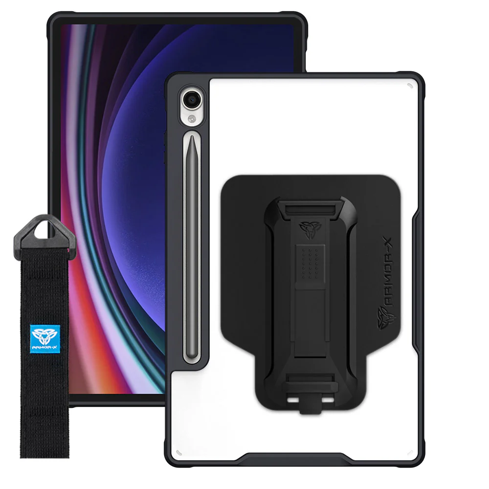 DXS-SS-X710 | Samsung Galaxy Tab S9 SM-X710 / X716 / X718 | Ultra slim 4 corner Anti-impact tablet case with hand strap kick-stand & X-Mount