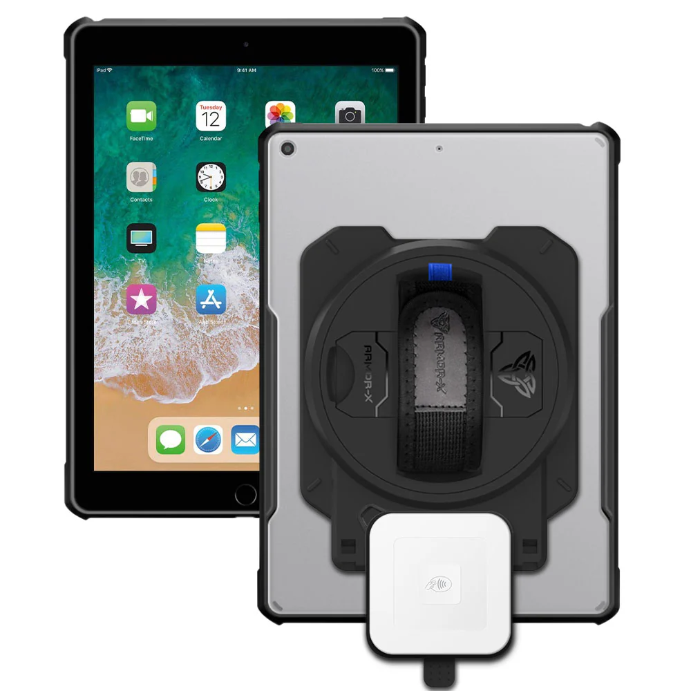 EX1-DAN-iPad-N2 | iPad 9.7 ( 5th / 6th Gen.) 2017 / 2018 | Ultra Slim 4 Corner Anti-Impact Tablet Case With Square Card Reader Holder