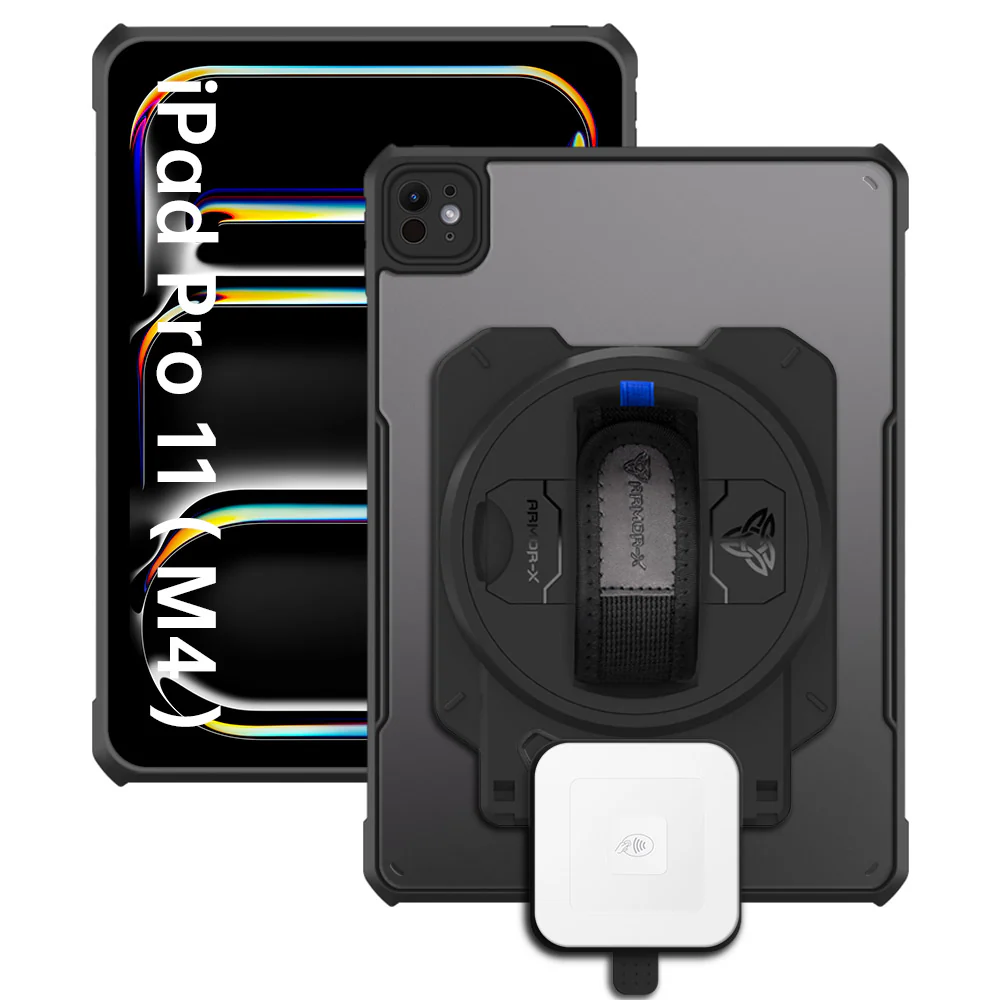 EX1-DAN-iPad-PR11 | iPad Pro 11 (M4) / (M5) | Ultra Slim 4 Corner Anti-Impact Tablet Case With Square Card Reader Holder Supports Apple Pencil Pro Wireless Charging
