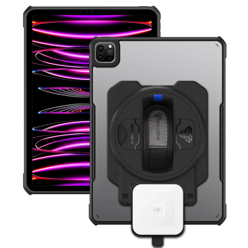EX1-DAN-iPad-PR6 | iPad Pro 11 ( 1st / 2nd / 3rd / 4th Gen. ) 2018 / 2020 / 2021 / 2022 | Ultra Slim 4 Corner Anti-Impact Tablet Case With Square Card Reader Holder Supports Apple Pencil 2 Wireless Charging