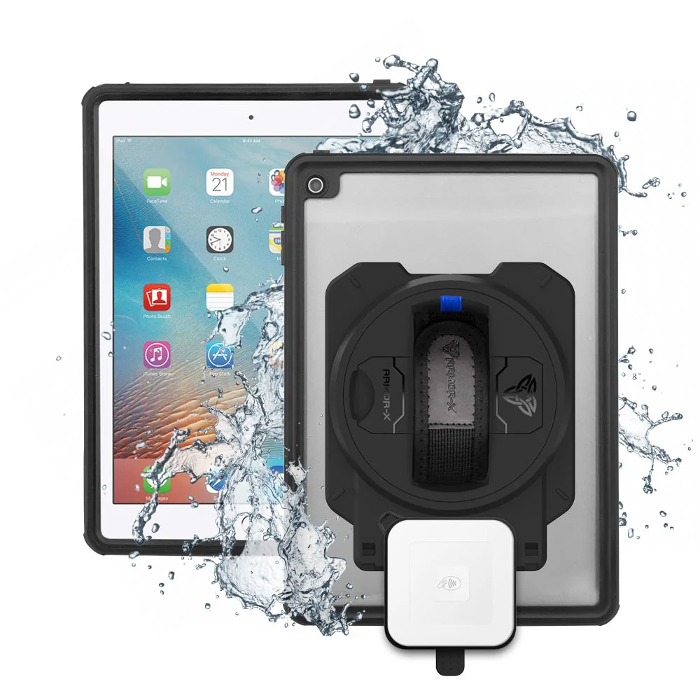 EX1-MAN-A6S | iPad Pro 9.7 2016 | IP68 Waterproof, Shock & Dust Proof Case With Square Card Reader Holder
