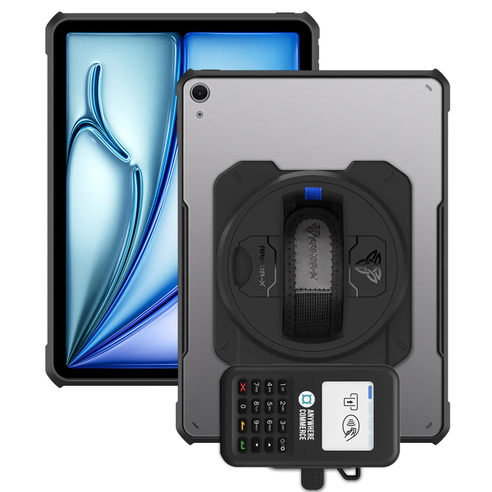 EX2-DAN-iPad-A4 | iPad Air 11 (M2) / (M3) | Ultra Slim 4 Corner Anti-Impact Tablet Case With AnywhereCommerce Nomad WP3 Credit Card Reader Holder Supports Apple Pencil Pro Wireless Charging