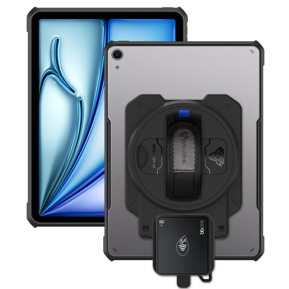 EX2-DAN-iPad-A4 | iPad Air 11 (M2) / (M3) | Ultra Slim 4 Corner Anti-Impact Tablet Case With BBPOS Chipper 3X Card Reader Holder Supports Apple Pencil Pro Wireless Charging
