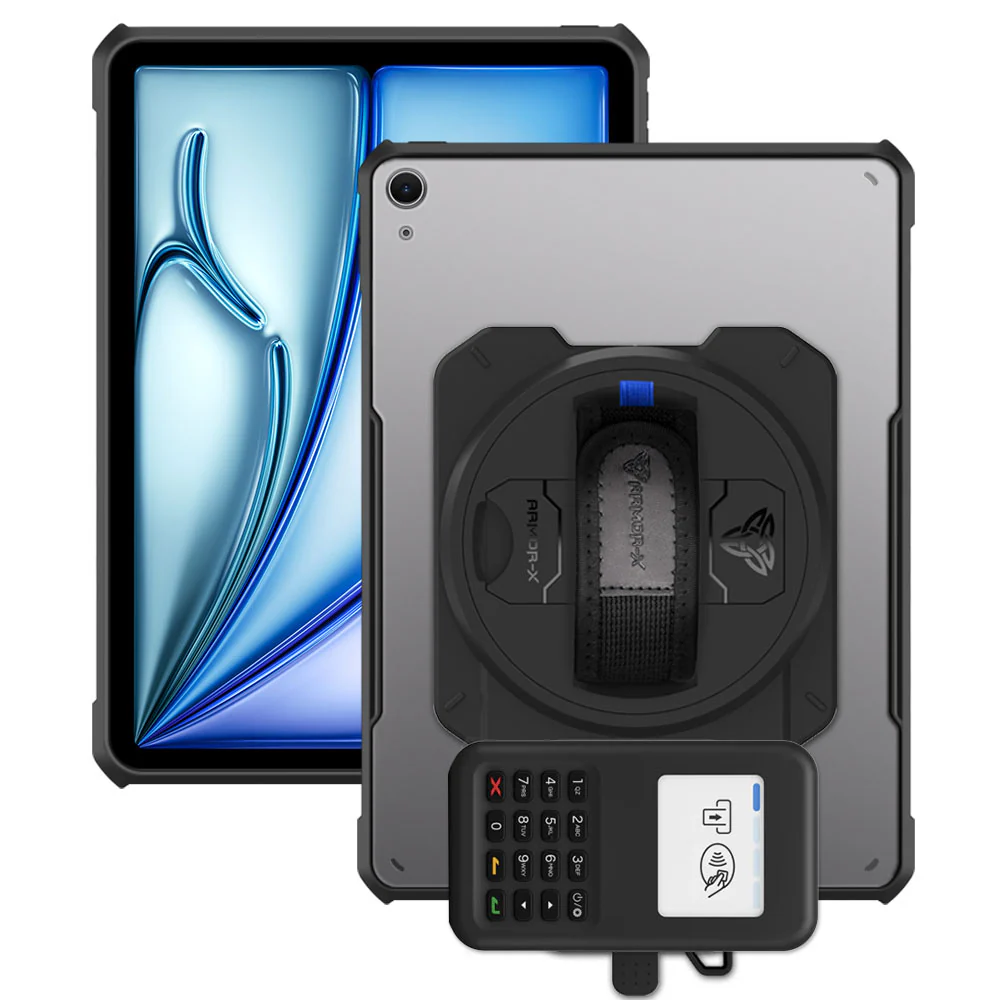 EX2-DAN-iPad-A4 | iPad Air 11 (M2) / (M3) | Ultra Slim 4 Corner Anti-Impact Tablet Case With Grafterr Go BBPOS WisePad 3 Card Reader Holder Supports Apple Pencil Pro Wireless Charging