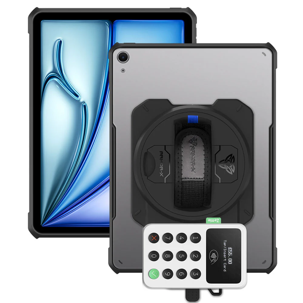 EX2-DAN-iPad-A4 | iPad Air 11 (M2) / (M3) | Ultra Slim 4 Corner Anti-Impact Tablet Case With PayPal Zettle Card Reader 2 Holder Supports Apple Pencil Pro Wireless Charging