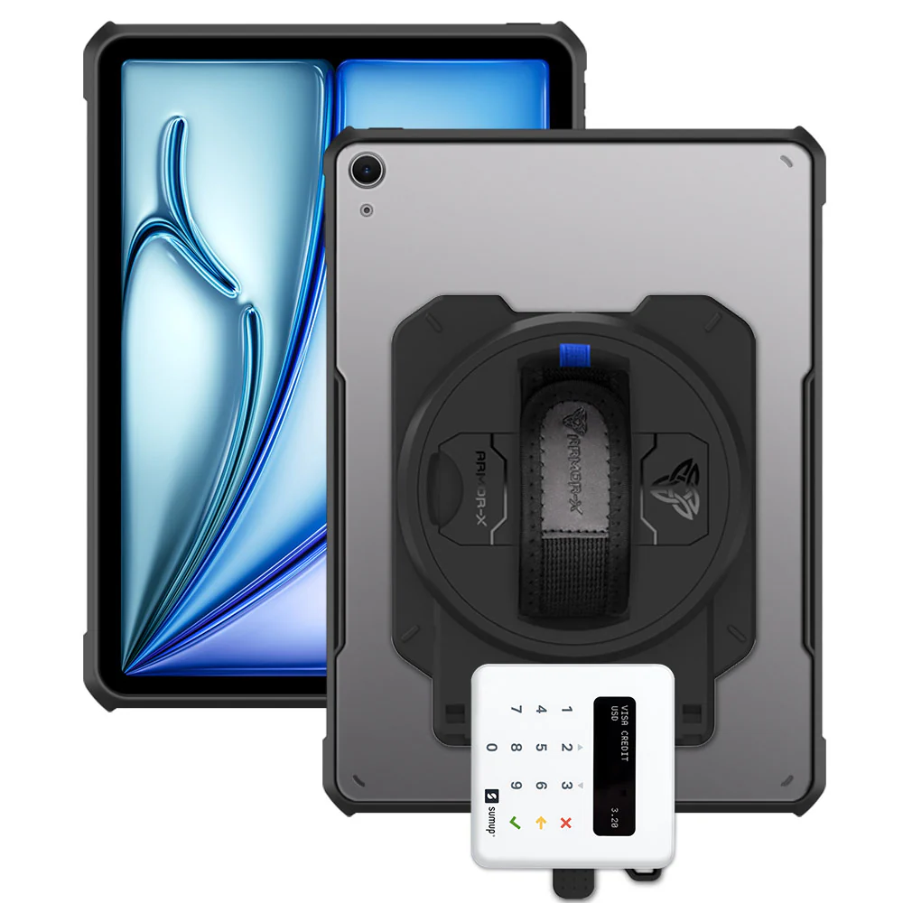 EX2-DAN-iPad-A4 | iPad Air 11 (M2) / (M3) | Ultra Slim 4 Corner Anti-Impact Tablet Case With Sumup Card Reader Holder Supports Apple Pencil Pro Wireless Charging