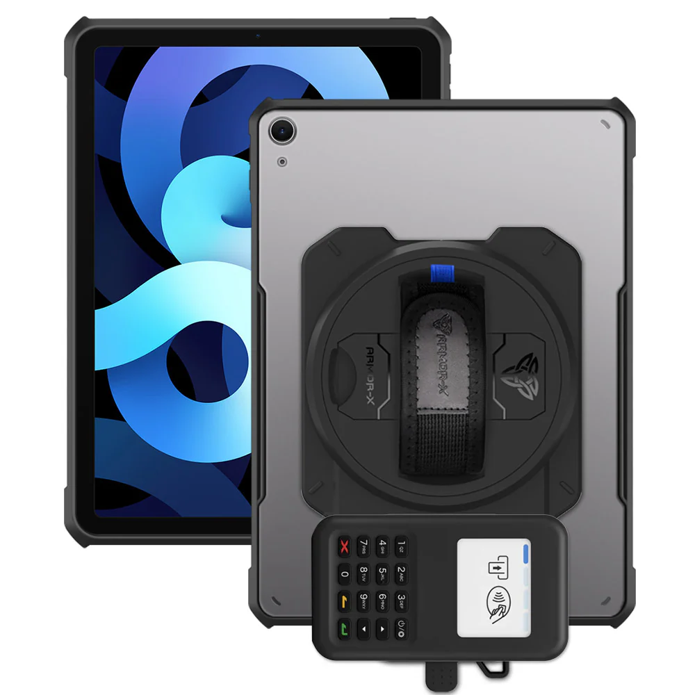 EX2-DAN-iPad-A4 | iPad Air 4 2020 / iPad Air 5 2022 | Ultra Slim 4 Corner Anti-Impact Tablet Case With Grafterr Go BBPOS WisePad 3 Card Reader Holder Supports Apple Pencil 2 Wireless Charging