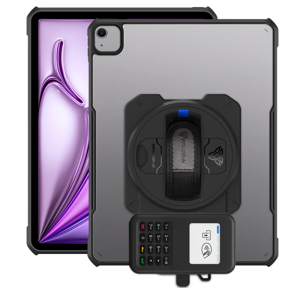EX2-DAN-iPad-A6 | iPad Air 13 (M2) / (M3) | Ultra Slim 4 Corner Anti-Impact Tablet Case With Grafterr Go BBPOS WisePad 3 Card Reader Holder Supports Apple Pencil Pro Wireless Charging