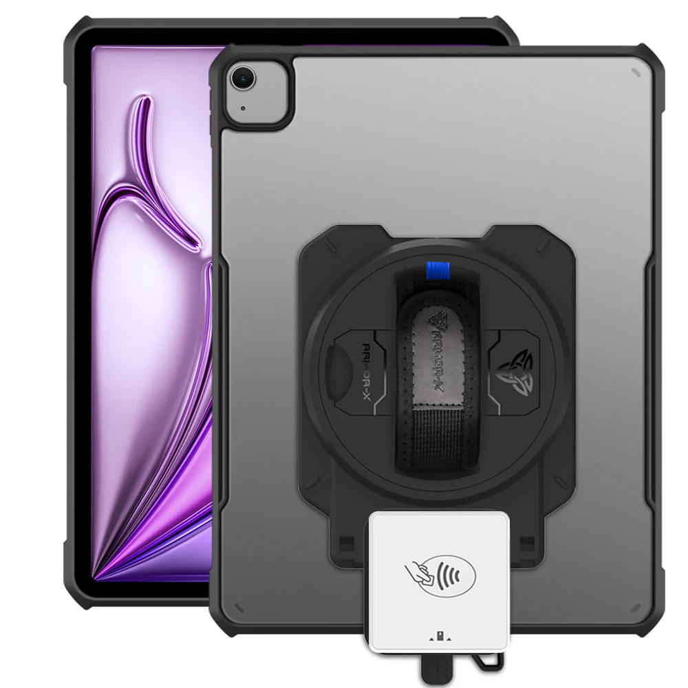 EX2-DAN-iPad-A6 | iPad Air 13 (M2) / (M3) | Ultra Slim 4 Corner Anti-Impact Tablet Case With Payanywhere 3-in-1 Credit Card Reader Holder Supports Apple Pencil Pro Wireless Charging