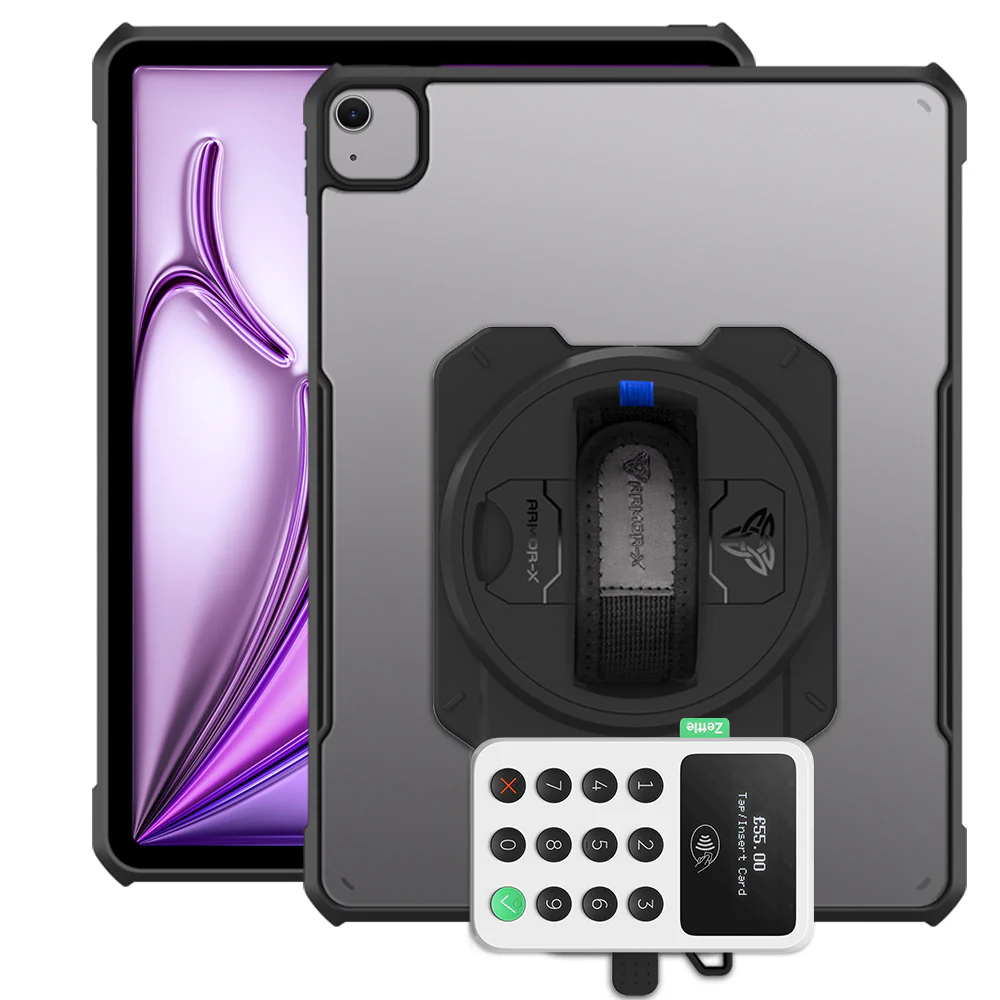 EX2-DAN-iPad-A6 | iPad Air 13 (M2) / (M3) | Ultra Slim 4 Corner Anti-Impact Tablet Case With PayPal Zettle Card Reader 2 Holder Supports Apple Pencil Pro Wireless Charging