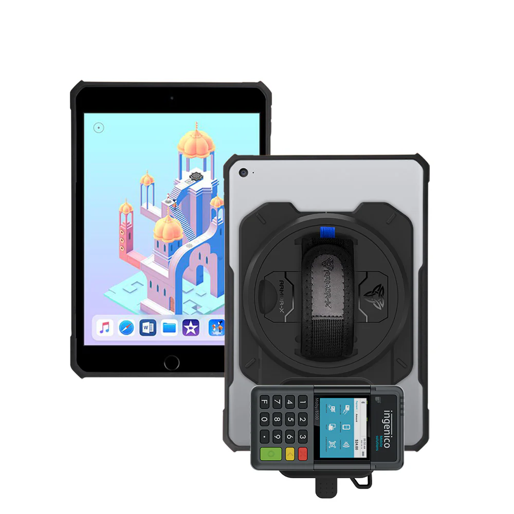 EX2-DAN-ipad-M3 | iPad mini 3 / mini 2 / mini 1 | Ultra Slim 4 Corner Anti-Impact Tablet Case With Ingenico Moby 6500 Card Reader Holder