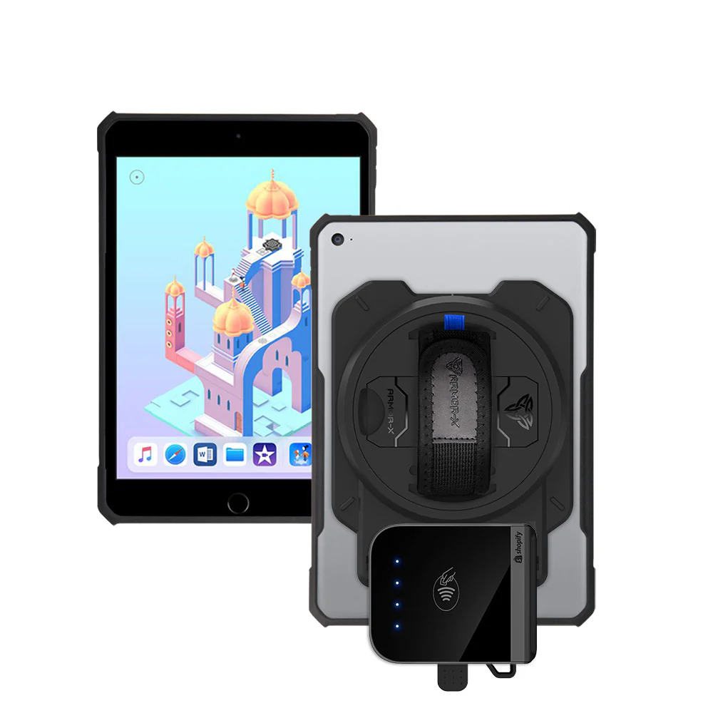 EX2-DAN-ipad-M3 | iPad mini 3 / mini 2 / mini 1 | Ultra Slim 4 Corner Anti-Impact Tablet Case With Shopify Tap & Chip Card Reader Holder