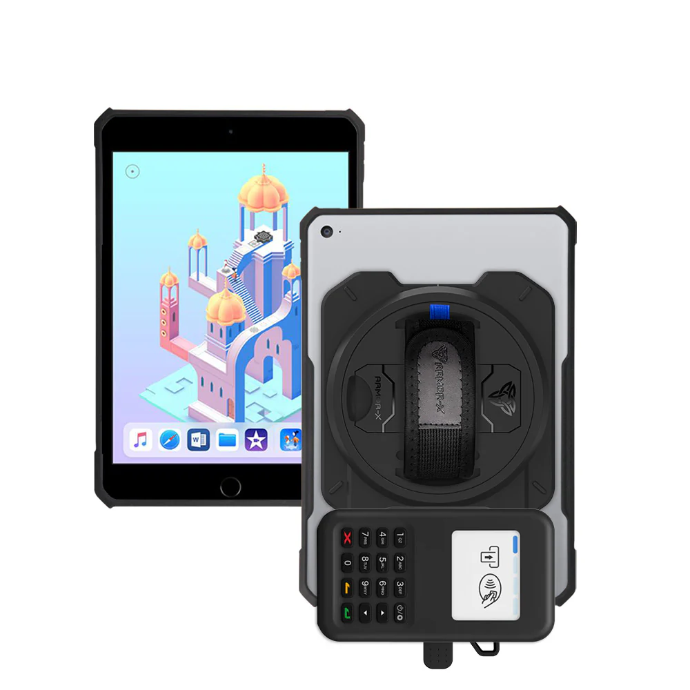 EX2-DAN-ipad-M5 | iPad mini 5 / mini 4 | Ultra Slim 4 Corner Anti-Impact Tablet Case With Grafterr Go BBPOS WisePad 3 Card Reader Holder