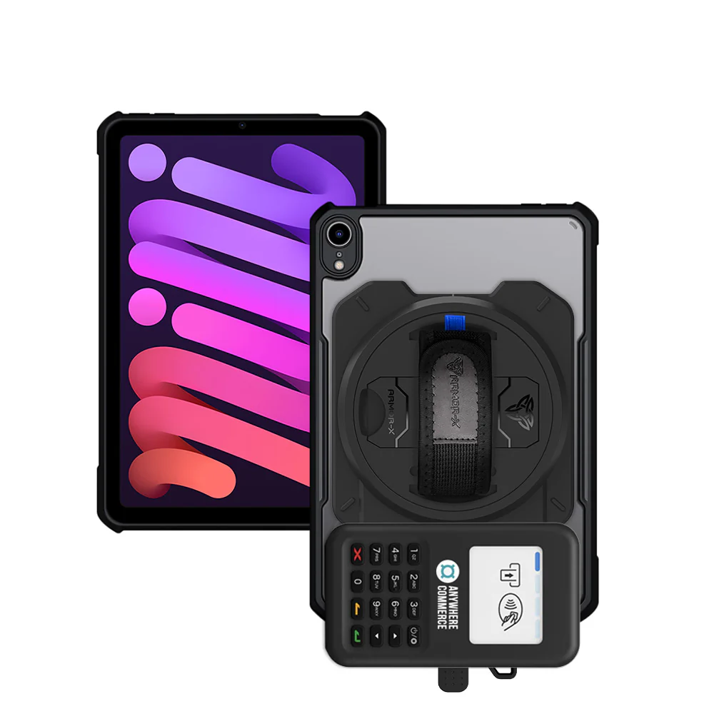 EX2-DAN-iPad-M6 | iPad mini 6 | Ultra Slim 4 Corner Anti-Impact Tablet Case With AnywhereCommerce Nomad WP3 Credit Card Reader Holder Supports Apple Pencil 2 Wireless Charging