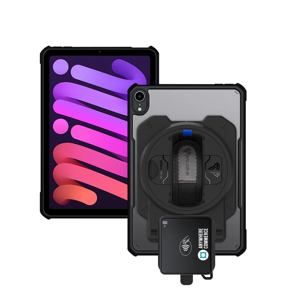 EX2-DAN-iPad-M6 | iPad mini 6 | Ultra Slim 4 Corner Anti-Impact Tablet Case With AnywhereCommerce Walker C3X Credit Card Reader Holder Supports Apple Pencil 2 Wireless Charging