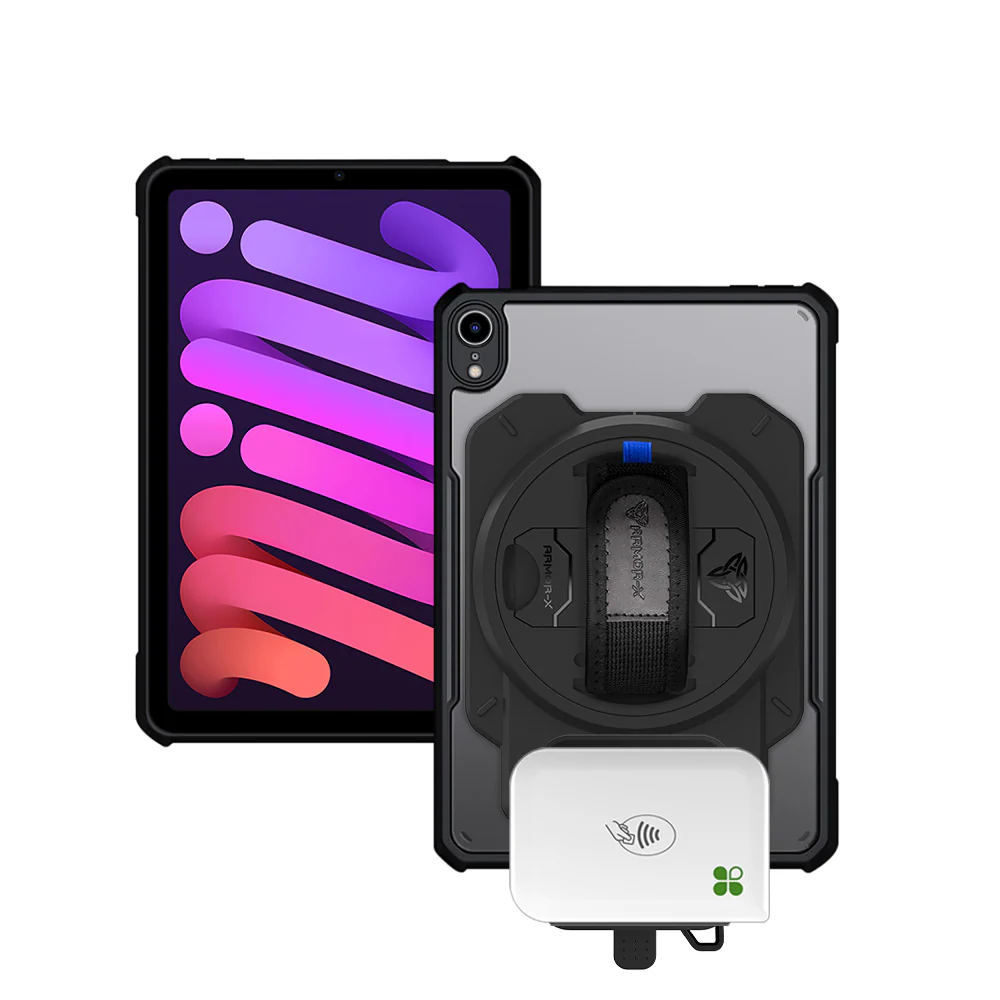EX2-DAN-iPad-M6 | iPad mini 6 | Ultra Slim 4 Corner Anti-Impact Tablet Case With Clover Go Card Reader Holder Supports Apple Pencil 2 Wireless Charging