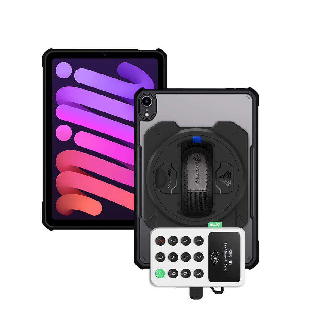 EX2-DAN-iPad-M6 | iPad mini (A17 Pro) | Ultra Slim 4 Corner Anti-Impact Tablet Case With PayPal Zettle Card Reader 2 Holder Supports Apple Pencil Pro Wireless Charging