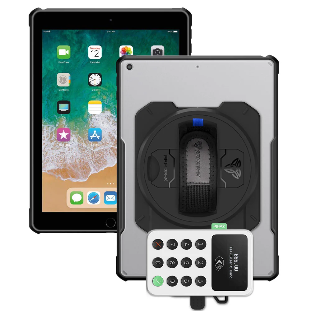 EX2-DAN-iPad-N2 | iPad 9.7 ( 5th / 6th Gen.) 2017 / 2018 | Ultra Slim 4 Corner Anti-Impact Tablet Case With PayPal Zettle Card Reader 2 Holder